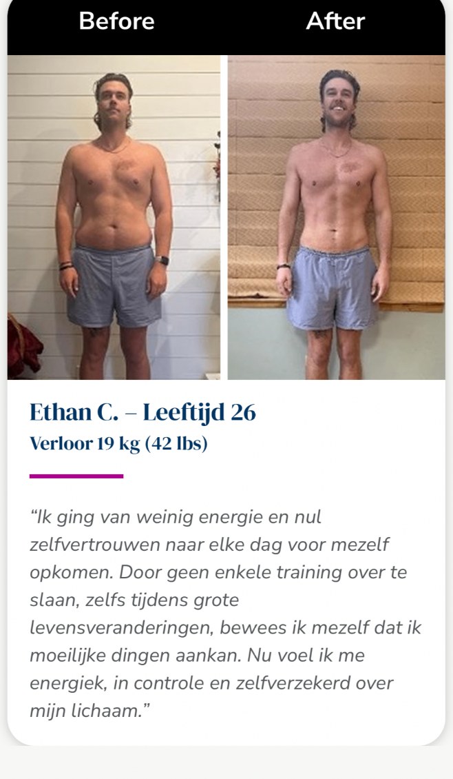 Kickstart90 voor en na van Ethan C., 26, bron Isagenix