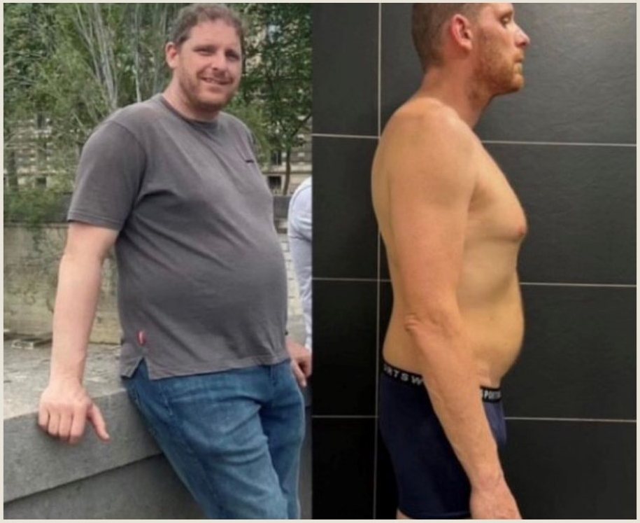 Voor en na Body Reset, man van opzij